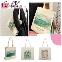 Women Foldable Handbag Van Gogh Painting Grocery Shopper Storage Bag Zipper