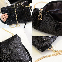 Women Glitter Sequins Envelope Clutch Bag Wallet Purse Silver