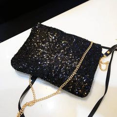 Women Glitter Sequins Envelope Clutch Bag Wallet Purse Silver