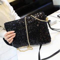 Women Glitter Sequins Envelope Clutch Bag Wallet Purse Silver