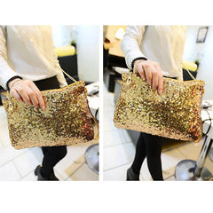 Women Glitter Sequins Envelope Clutch Bag Wallet Purse Silver