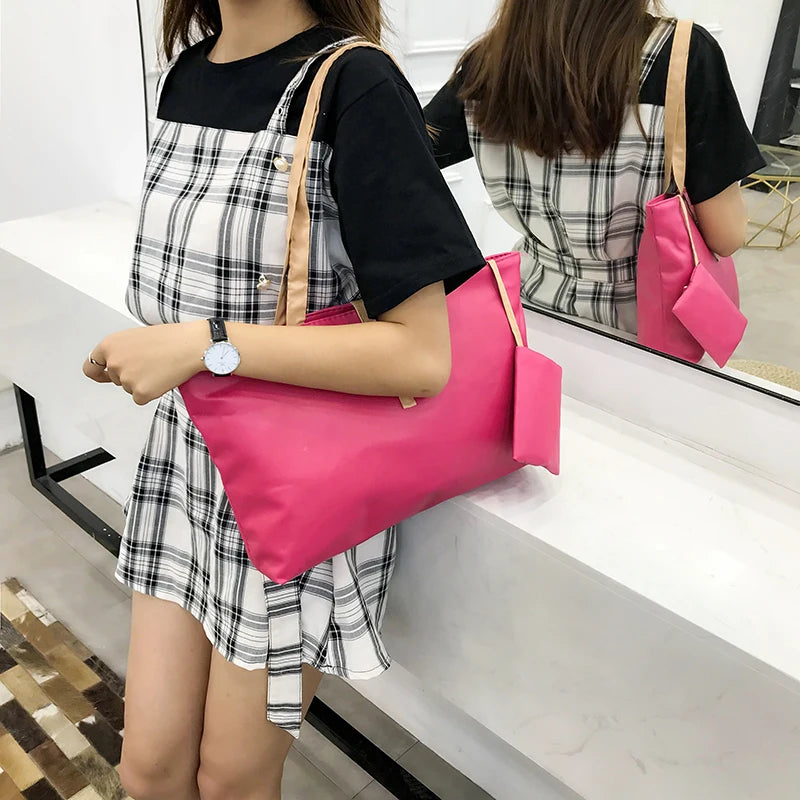 Women Leather Block Handbag Casual Party Wallet Purse Shoulder Tote Bag
