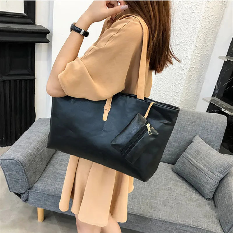 Women Leather Block Handbag Casual Party Wallet Purse Shoulder Tote Bag
