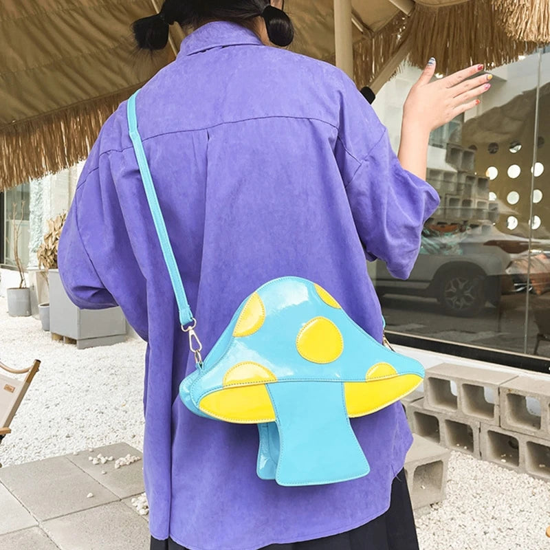 Women Mushroom Shape Crossbody Shoulder Bag PU Leather Tote Purse Handbag