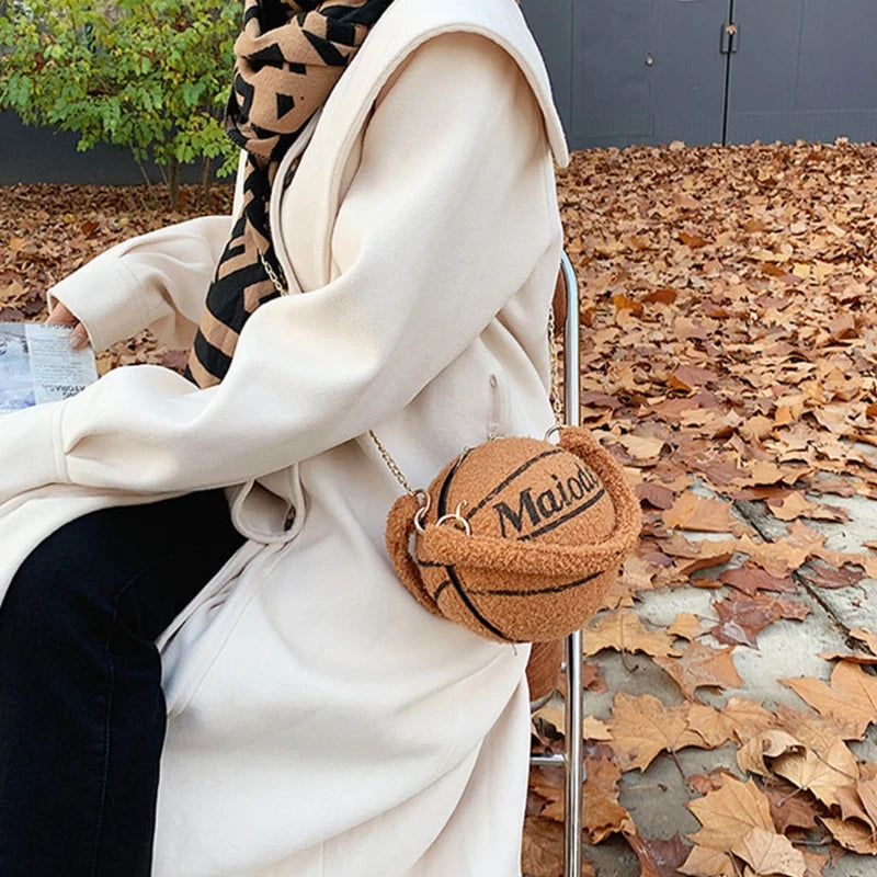 Plush Basketball Crossbody Shoulder Bag Tote Handbag Messenger Satchel