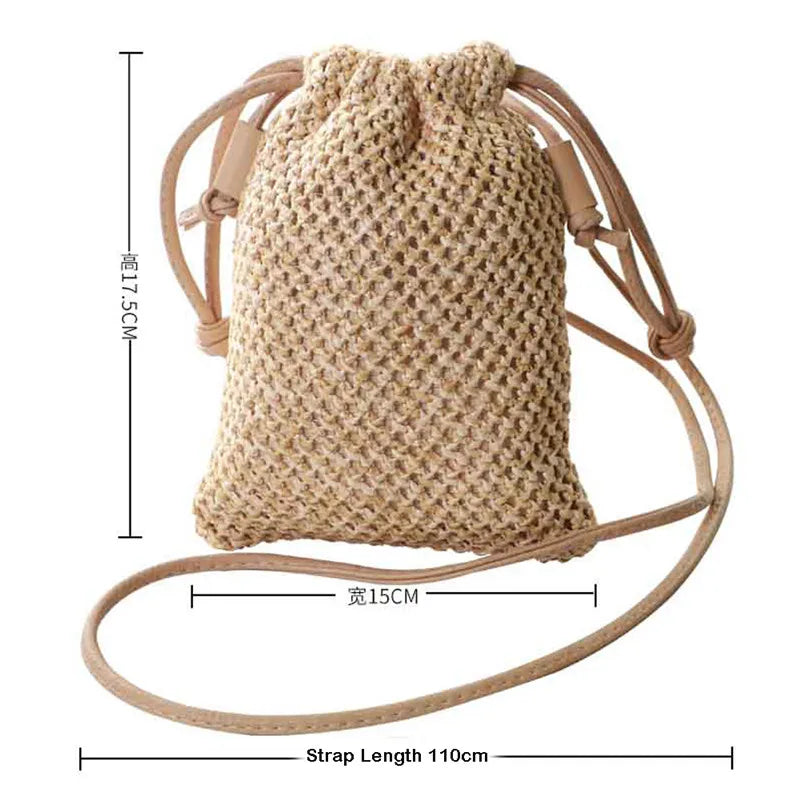 Women Straw Bag Rattan Tote Handbag Woven Beach Shoulder Bags Drawstring