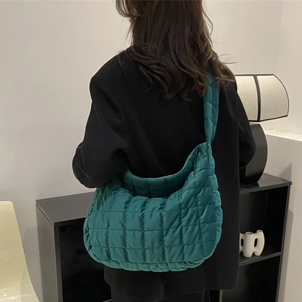 Quilted Plaid Underarm Bag for Women Soft Casual Tote
