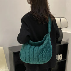 Quilted Plaid Underarm Bag for Women Soft Casual Tote