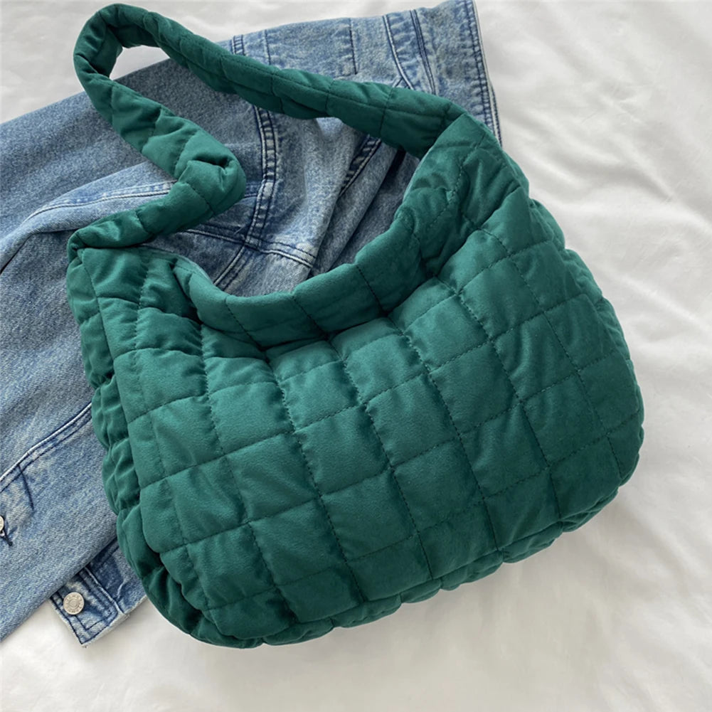 Quilted Plaid Underarm Bag for Women Soft Casual Tote