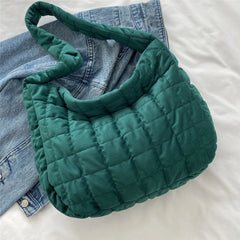 Quilted Plaid Underarm Bag for Women Soft Casual Tote