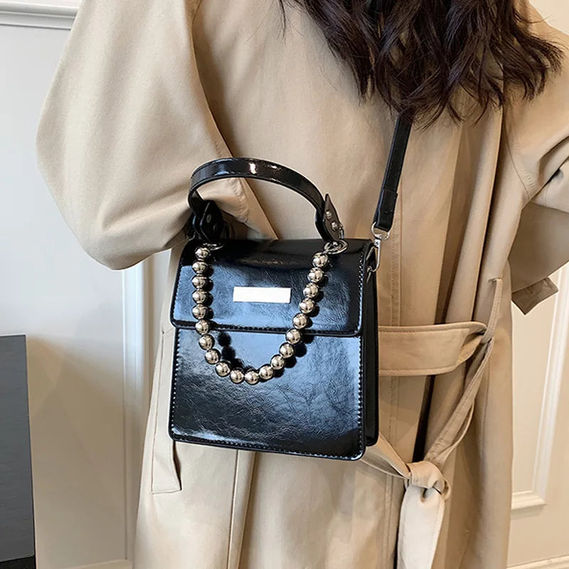 Women Beaded Cross Body Leather Briefcase Handbag Top Handle Purse