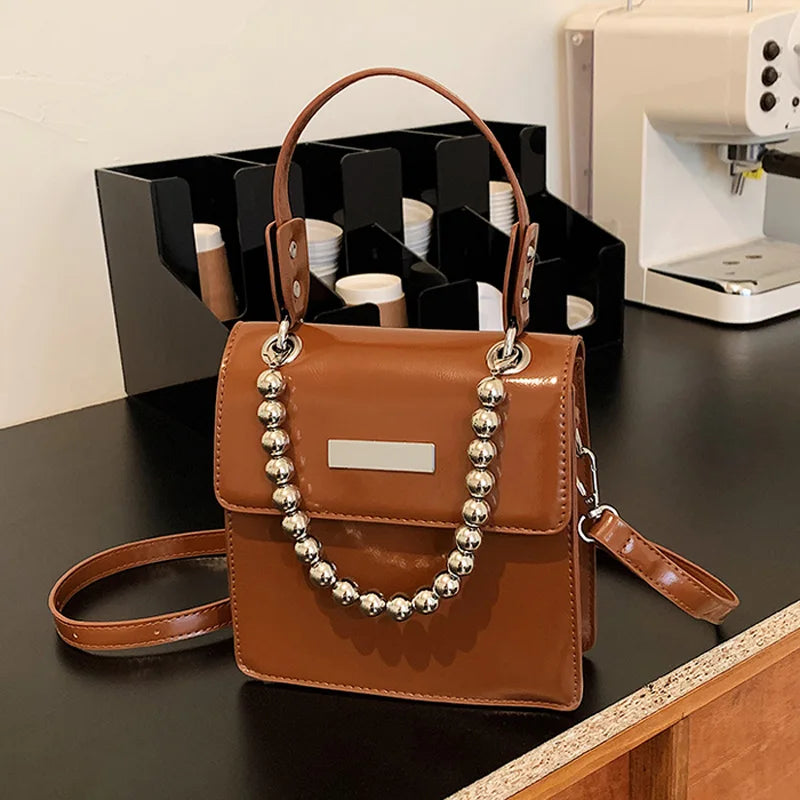 Women Beaded Cross Body Leather Briefcase Handbag Top Handle Purse