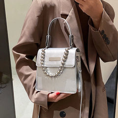 Women Beaded Cross Body Leather Briefcase Handbag Top Handle Purse