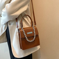Women Beaded Cross Body Leather Briefcase Handbag Top Handle Purse