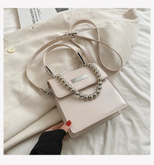 Women Beaded Cross Body Leather Briefcase Handbag Top Handle Purse