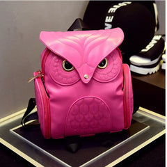 Women Lady Owl Leather Backpack School Girls High Travel Bag Pink