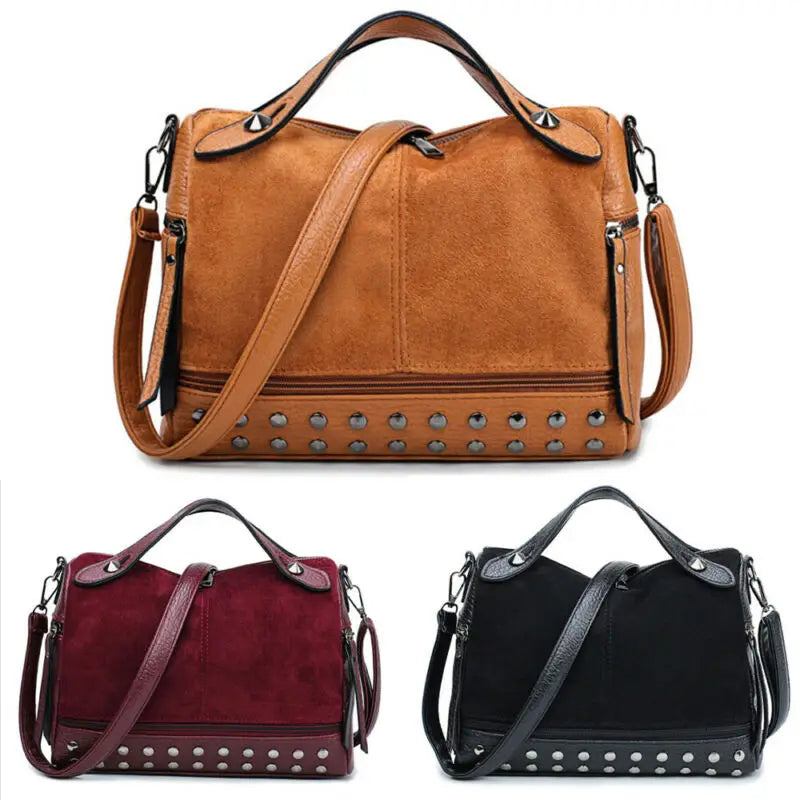 Women Faux Leather Shoulder Bag CrossBody Rivet Matte Tote