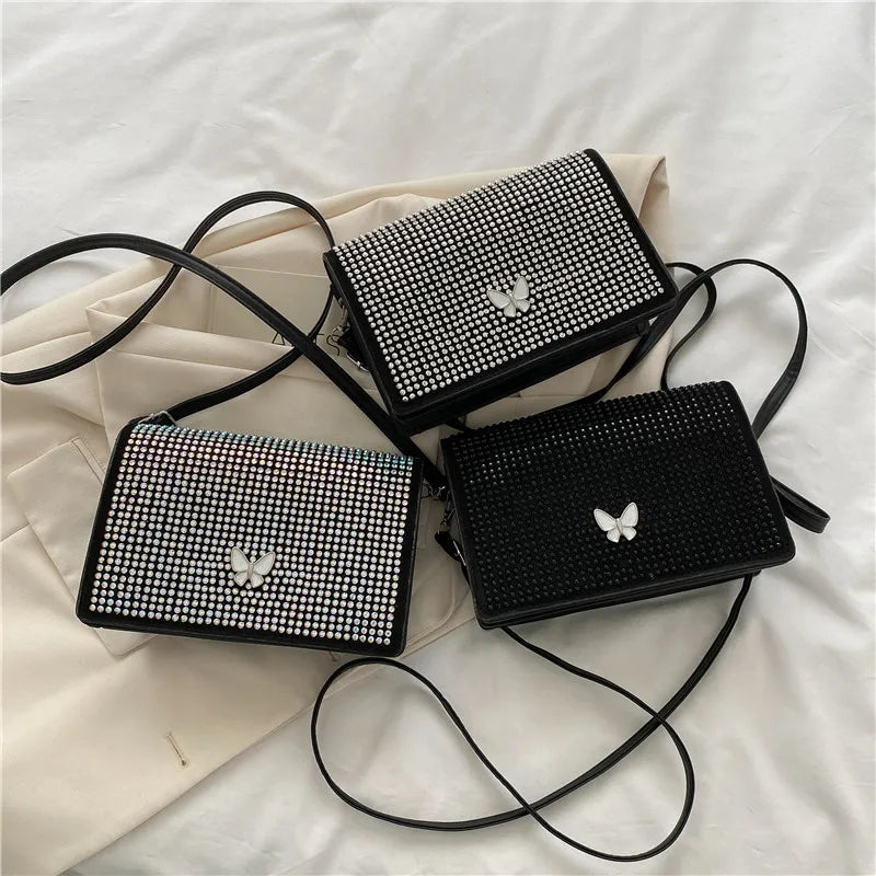 Rhinestone Flap Shoulder Crossbody Bag Sparkle