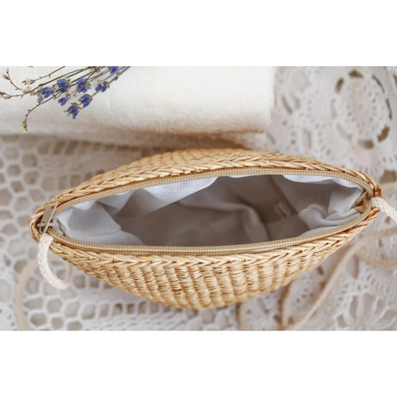 Women Straw Shoulder Crossbody Bag Vintage Woven for Travel Beach