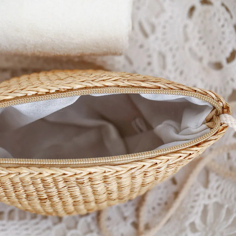Women Straw Shoulder Crossbody Bag Vintage Woven for Travel Beach