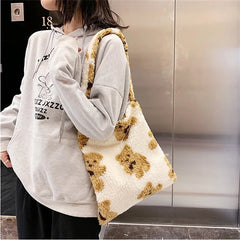 Plush Bear Shoulder Bag Winter Cartoon Handbag Girls School Bag