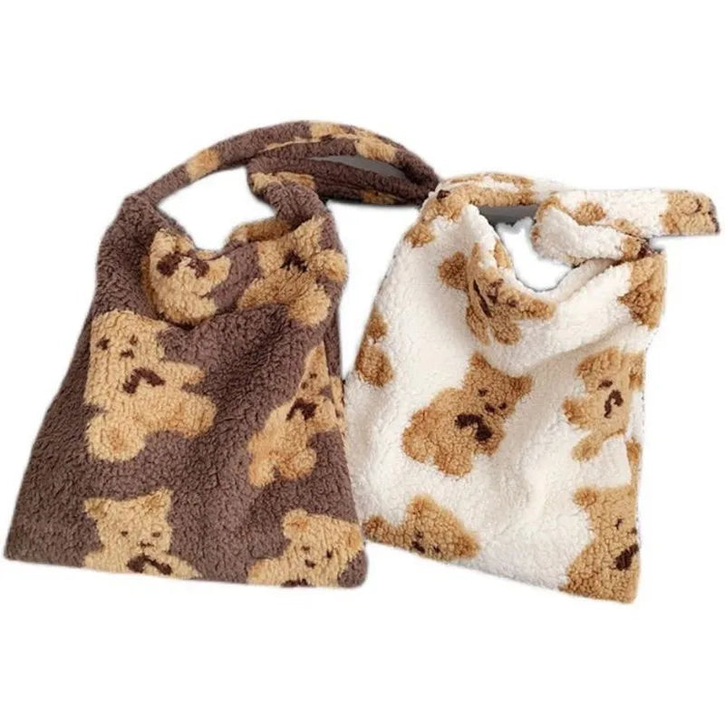 Plush Bear Shoulder Bag Winter Cartoon Handbag Girls School Bag