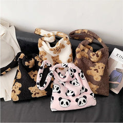 Plush Bear Shoulder Bag Winter Cartoon Handbag Girls School Bag