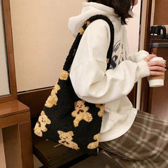 Plush Bear Shoulder Bag Winter Cartoon Handbag Girls School Bag