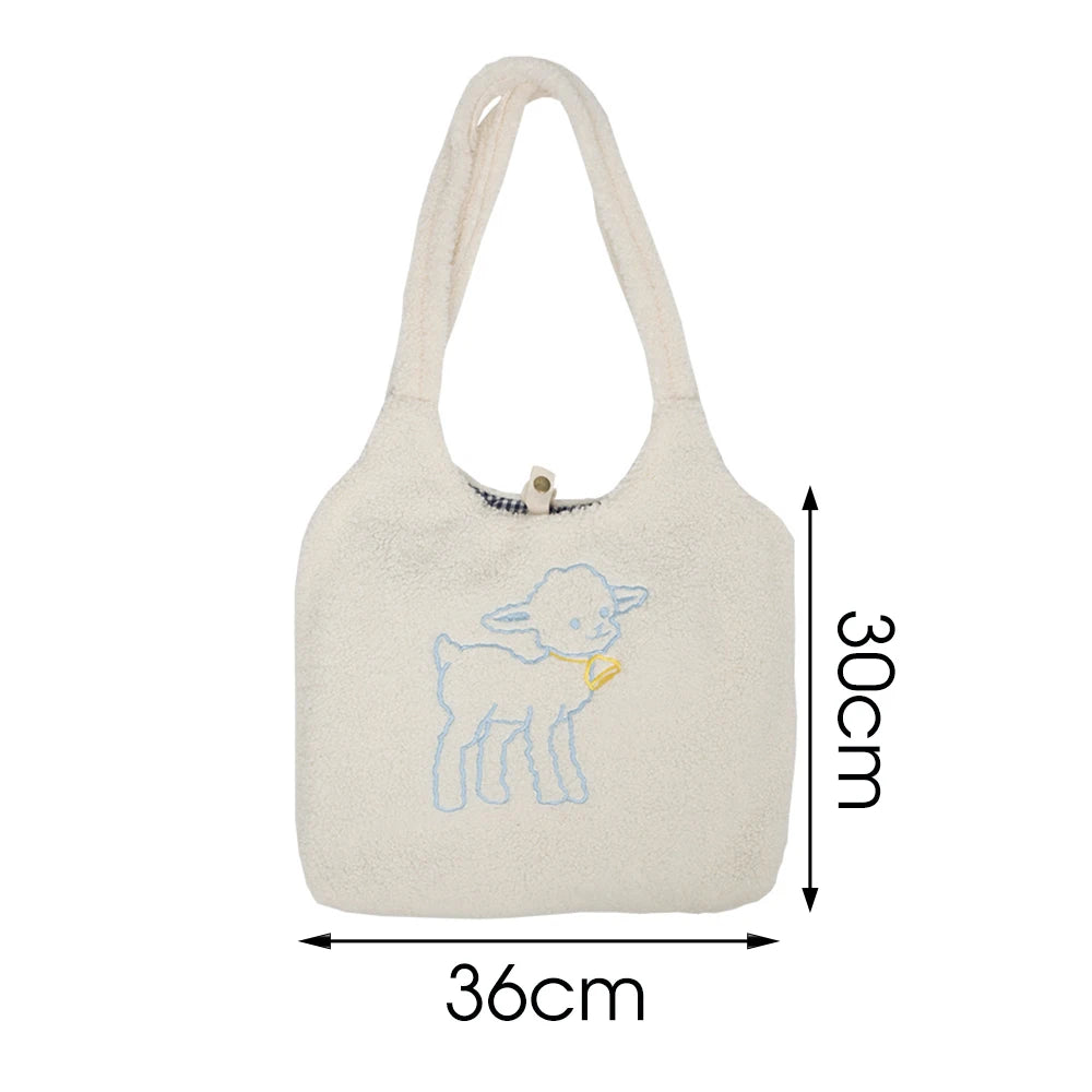 Women Lamb Fabric Shoulder Bag Handbag Tote Large Capacity Shopping Bag