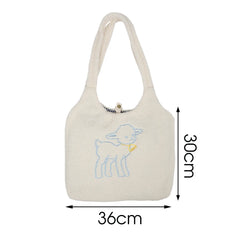 Women Lamb Fabric Shoulder Bag Handbag Tote Large Capacity Shopping Bag