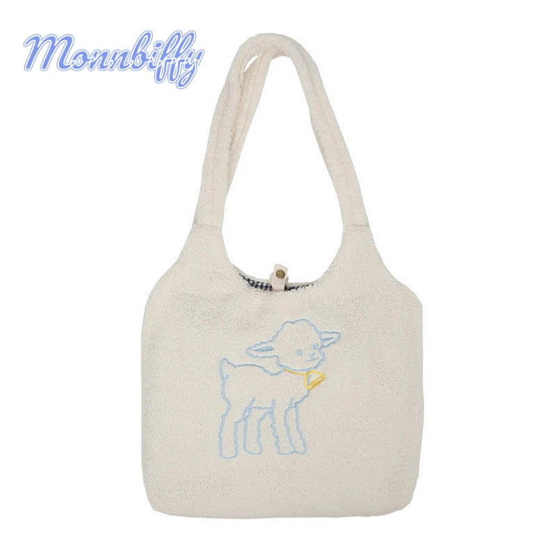Women Lamb Fabric Shoulder Bag Handbag Tote Large Capacity Shopping Bag