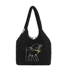 Women Lamb Fabric Shoulder Bag Handbag Tote Large Capacity Shopping Bag