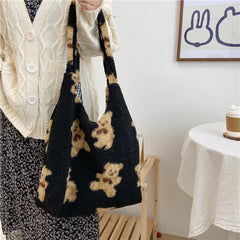 Fluffy Fur Bear Shoulder Tote Bag Soft Shopping Bag F111408
