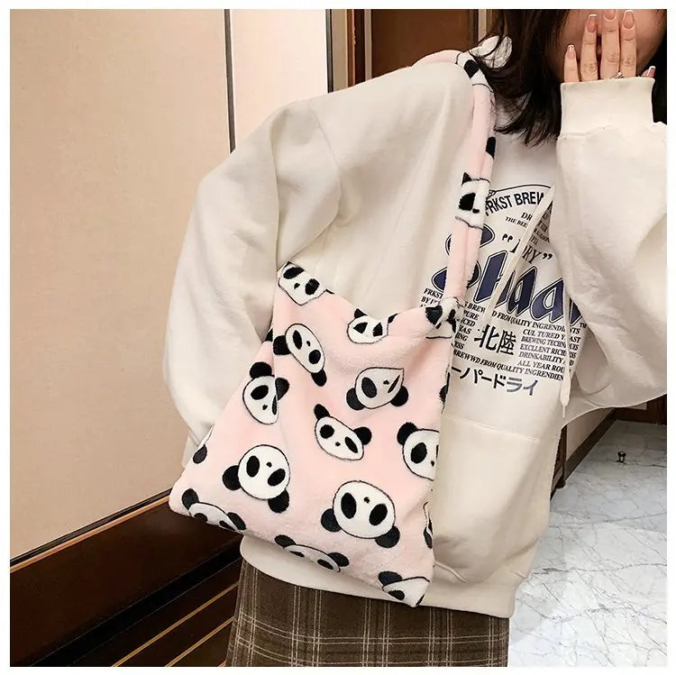 Fluffy Fur Bear Shoulder Tote Bag Soft Shopping Bags Girls School Bag
