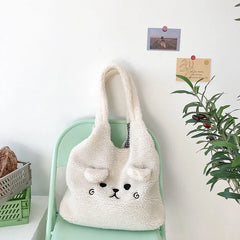 Soft Lamb Fabric Shoulder Tote Bag Fluffy Fur Bear Handbag