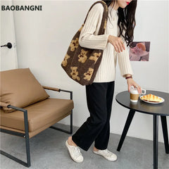 Women Lamb Fabric Shoulder Tote Bag Fluffy Fur Handbags