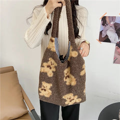 Fluffy Fur Bear Shoulder Tote Bag Soft Shopping Bag F111408
