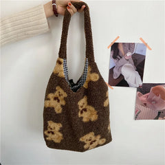 Fluffy Fur Bear Shoulder Tote Bag Soft Shopping Bag F111408