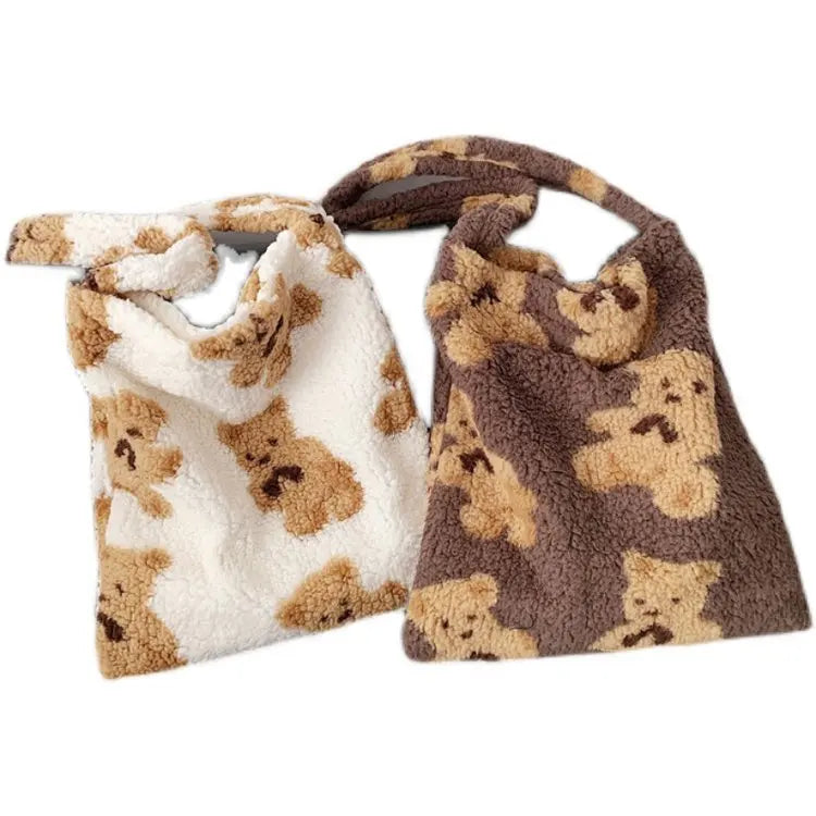 Fluffy Fur Bear Shoulder Tote Bag Soft Shopping Bags Girls School Bag