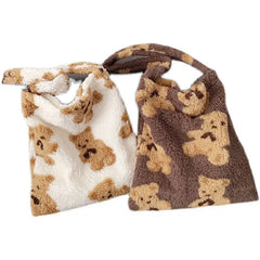 Fluffy Fur Bear Shoulder Tote Bag Soft Shopping Bags Girls School Bag