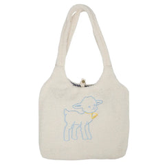 Women Fluffy Shoulder Tote Bag Canvas Handbags Large Capacity Soft Shopping Bag