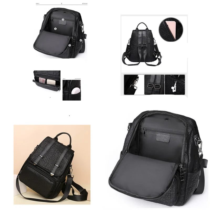 Large Leather Backpack Purse Vintage Bag School Travel Bookba