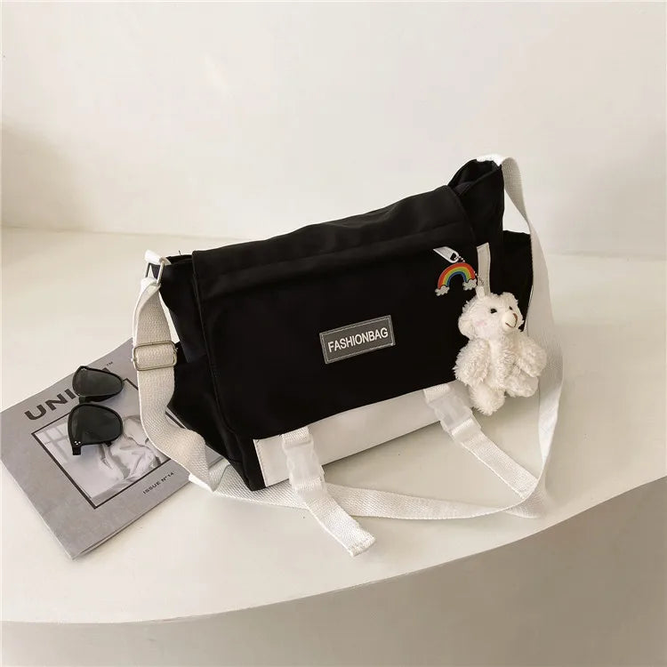 Women Large-Capacity Canvas Shoulder Bag Small Fresh Girl Crossbody Messenger Ba
