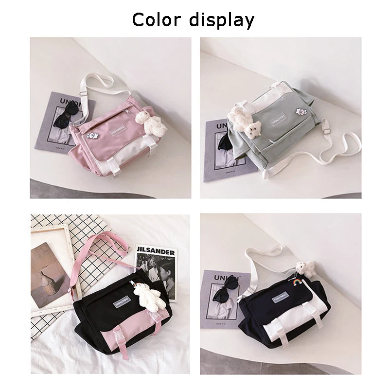 Women Large-Capacity Canvas Shoulder Bag Small Fresh Girl Crossbody Messenger Ba