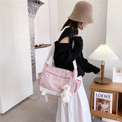 Women Large-Capacity Canvas Shoulder Bag Small Fresh Girl Crossbody Messenger Ba
