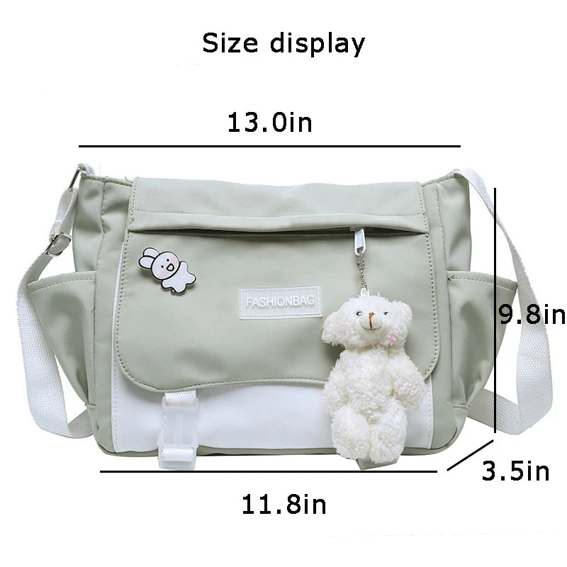 Women Large-Capacity Canvas Shoulder Bag Small Fresh Girl Crossbody Messenger Ba