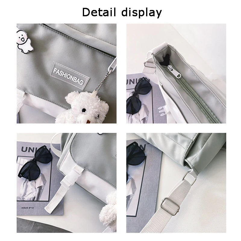 Women Large-Capacity Canvas Shoulder Bag Small Fresh Girl Crossbody Messenger Ba