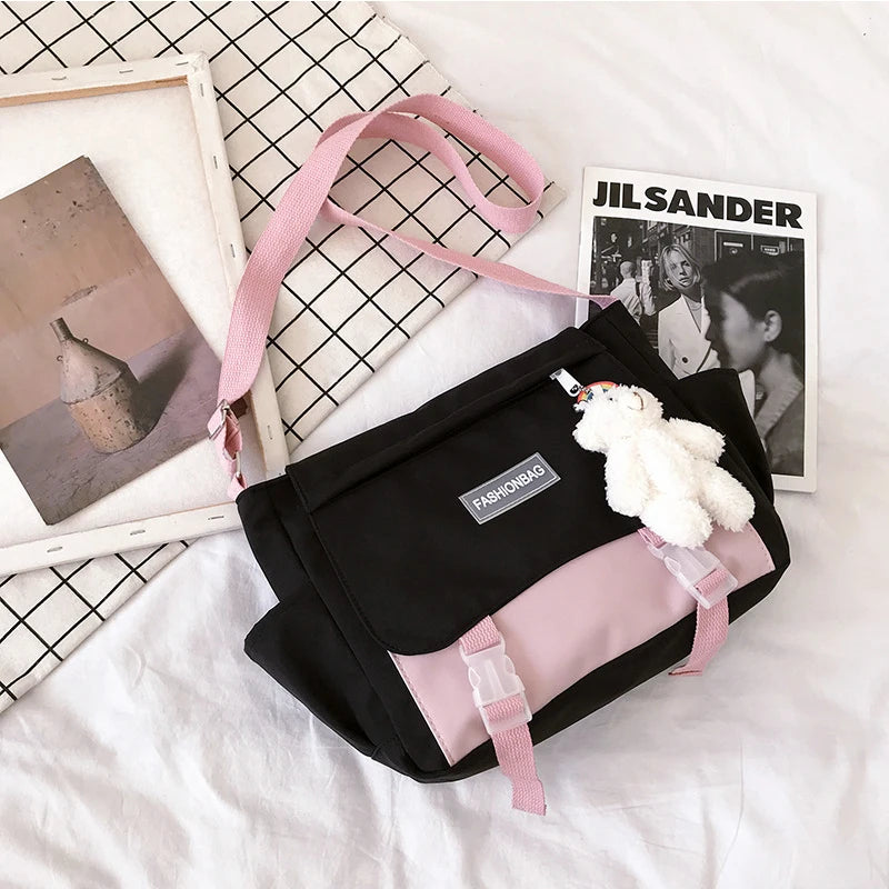 Women Large-Capacity Canvas Shoulder Bag Small Fresh Girl Crossbody Messenger Ba