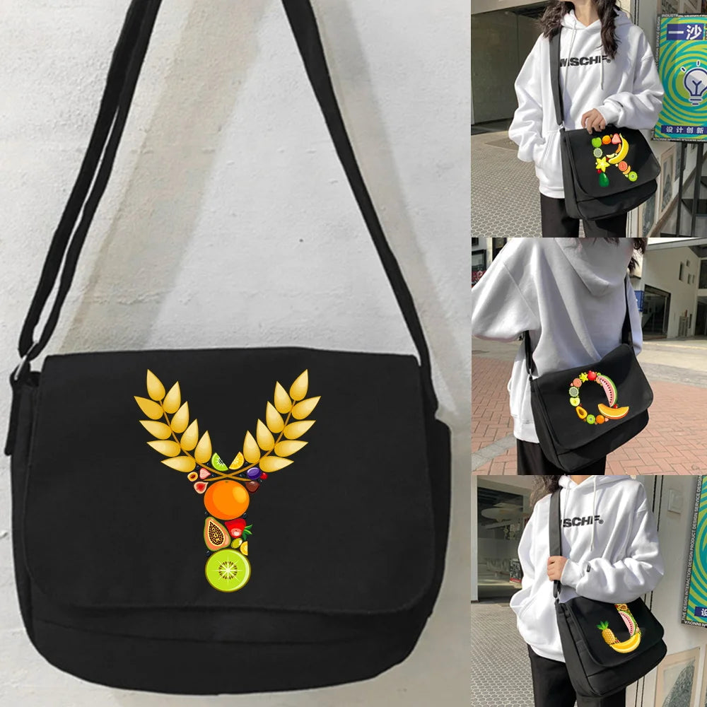 Youth Satchels Diagonal Cross Bag Canvas Shoulder Messenger Bags Fruit Series