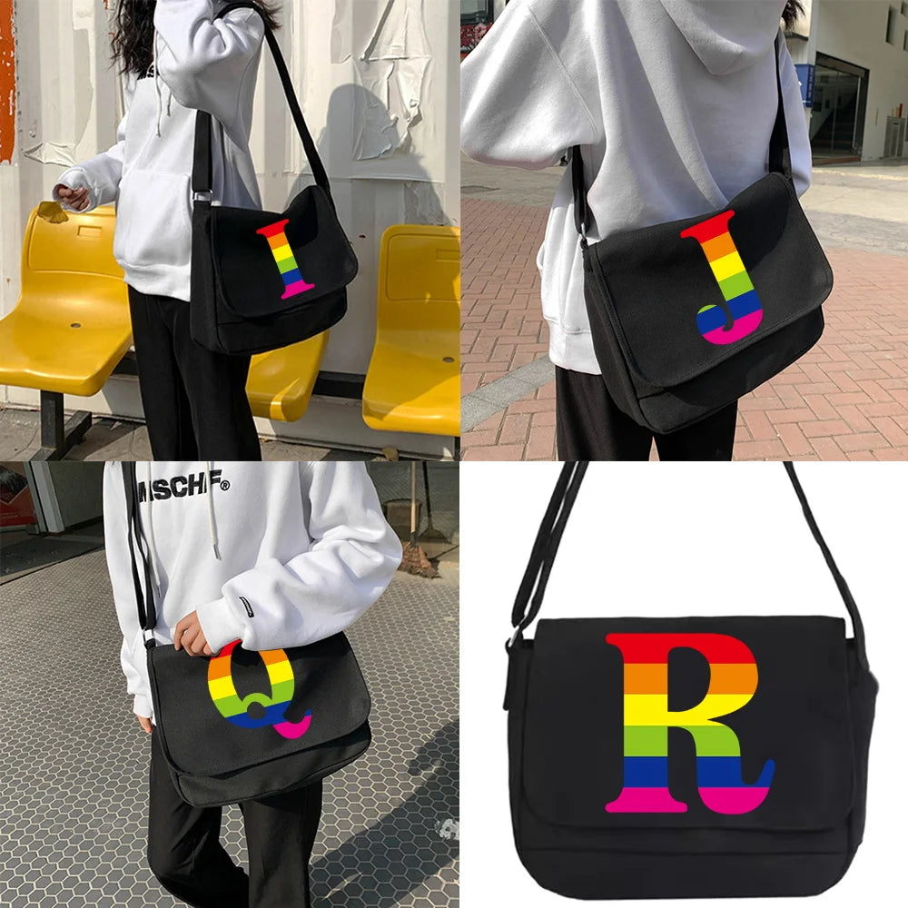 Rainbow Series Canvas Crossbody Bag Large Capacity Satchels